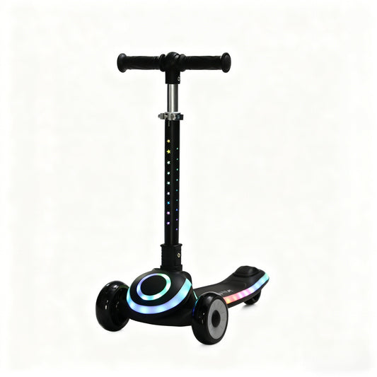 TOBBI KIDS 3 WHEEL ADJUSTABLE HEIGHT KICK SCOOTER WITH LED ACCENTS & LIGHT UP WHEELS - BLACK