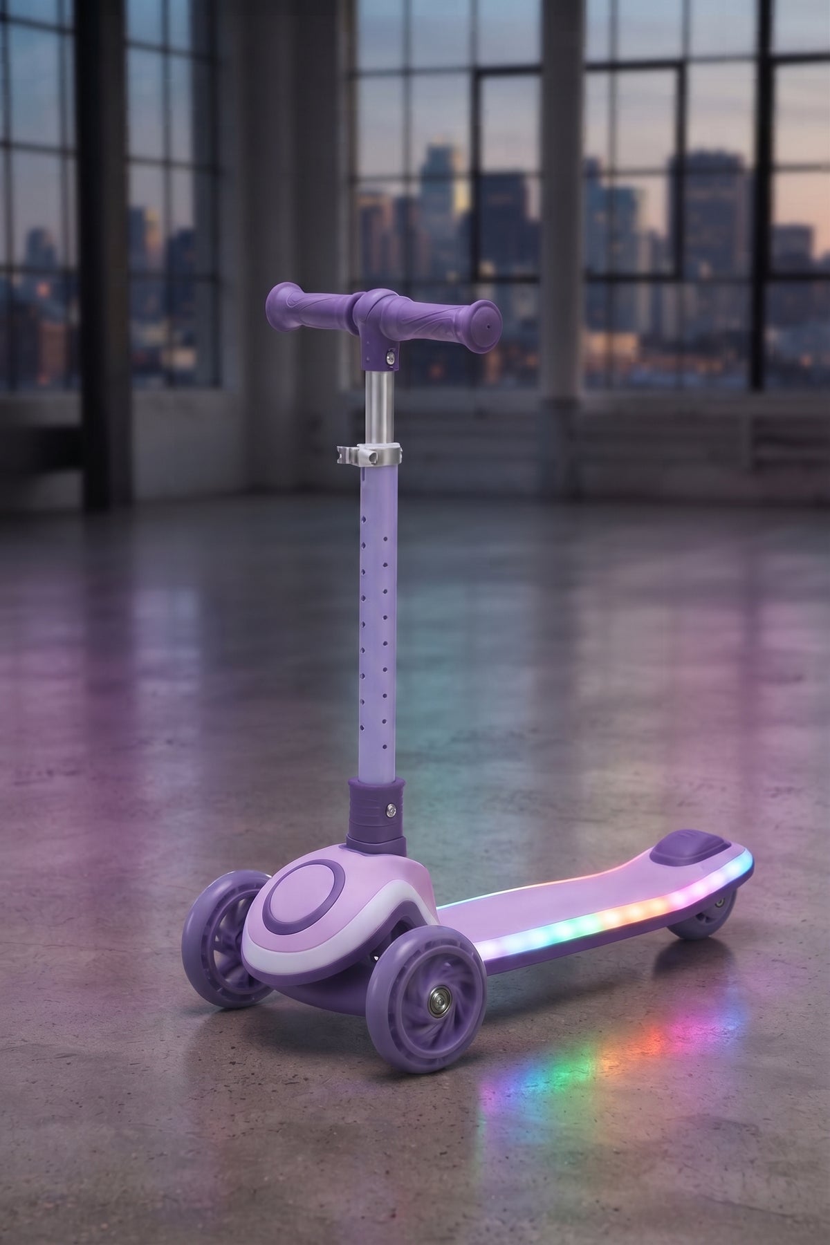 TOBBI KIDS 3 WHEEL ADJUSTABLE HEIGHT KICK SCOOTER WITH LED - PURPLE