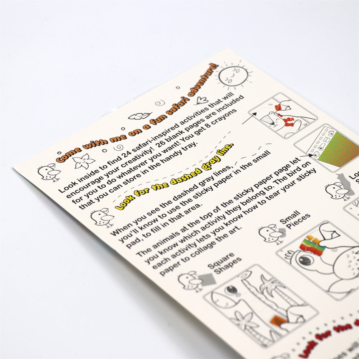 Coloring and sticker book for children with safari-themed colors