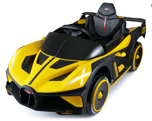(XGZ802)Bugatti Kids' Electric Ride-On Car 12V battery Leather seat Foam wheel - Yellow