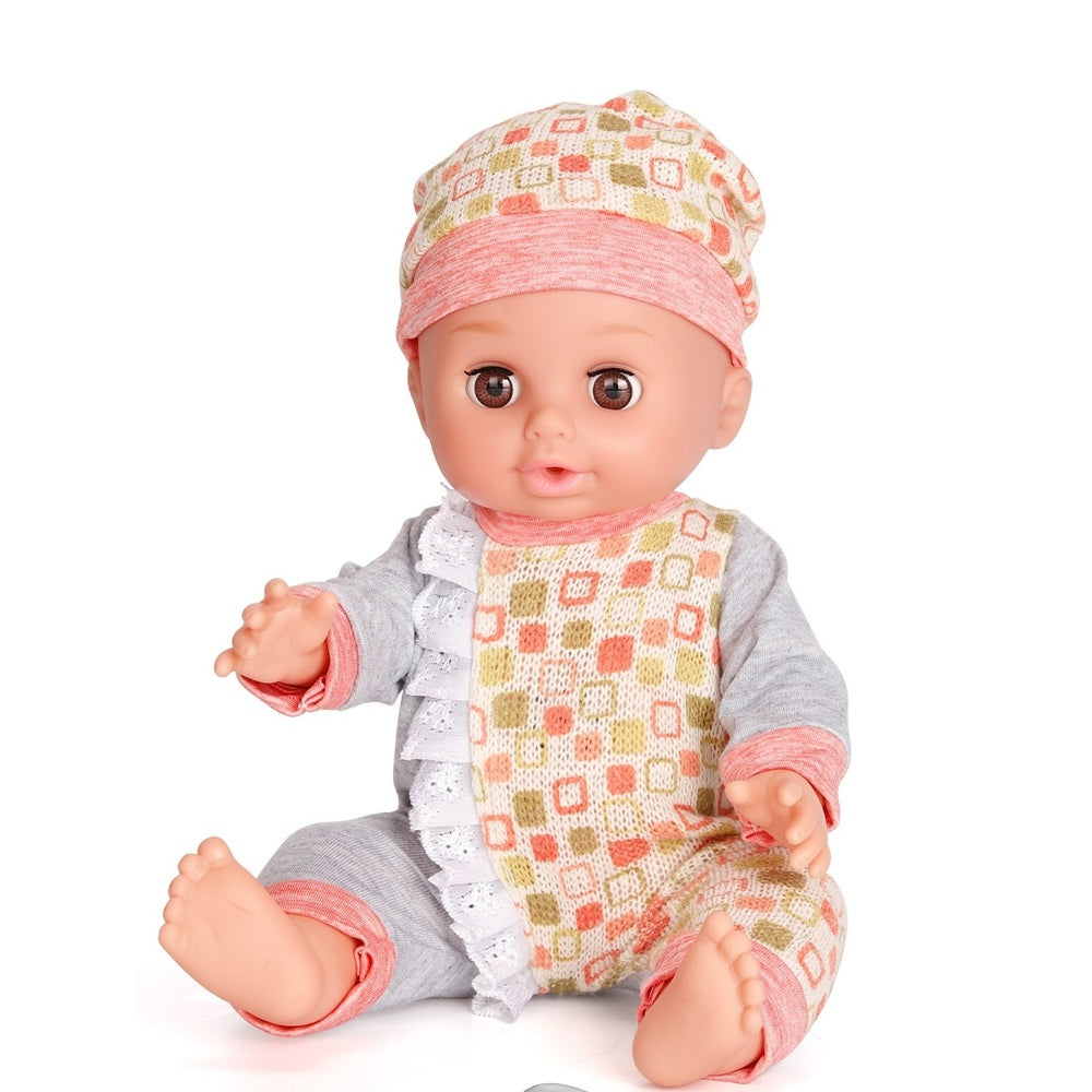 V Dora Dolls - Baby Doll Washing Set With Light And Sound 14 Inches - Multi Color Pajama With Square Design