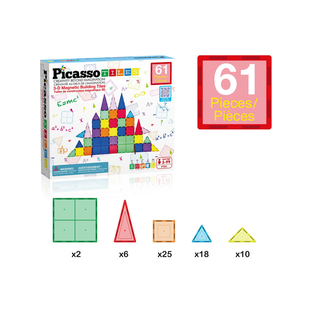 Picasso Tiles - Magnetic 3D Blocks - 61 Pcs