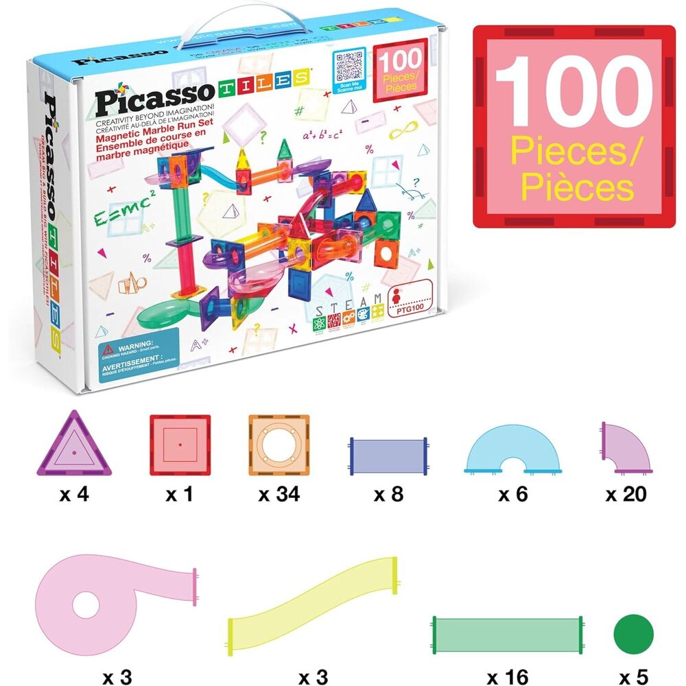 Picasso Tiles - Magnetic Marble Run - 100 Pcs