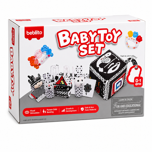 Baby Sensory Toy Gift Set – Rattles, Teethers & Cloth Book