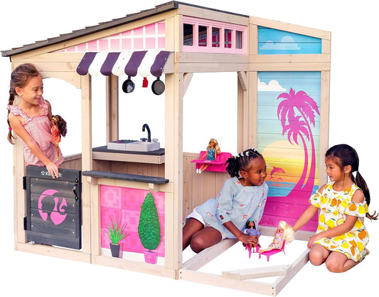 KIDKRAFT BARBIE SEASIDE WOODEN OUTDOOR PLAYHOUSE