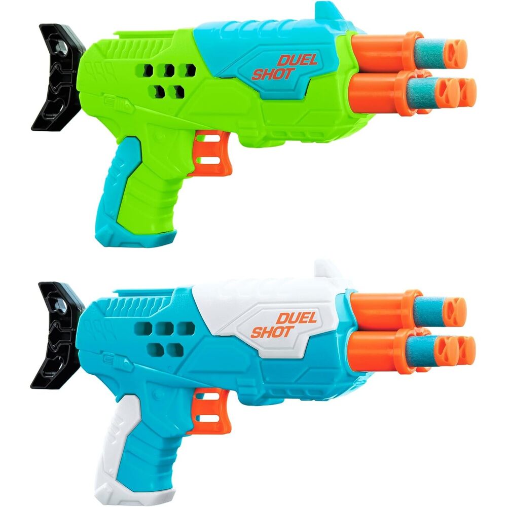 Buzz Bee Toys - Air Warriors Duel Shot Dark Blasters Gun - 6 Darts - Green And Blue