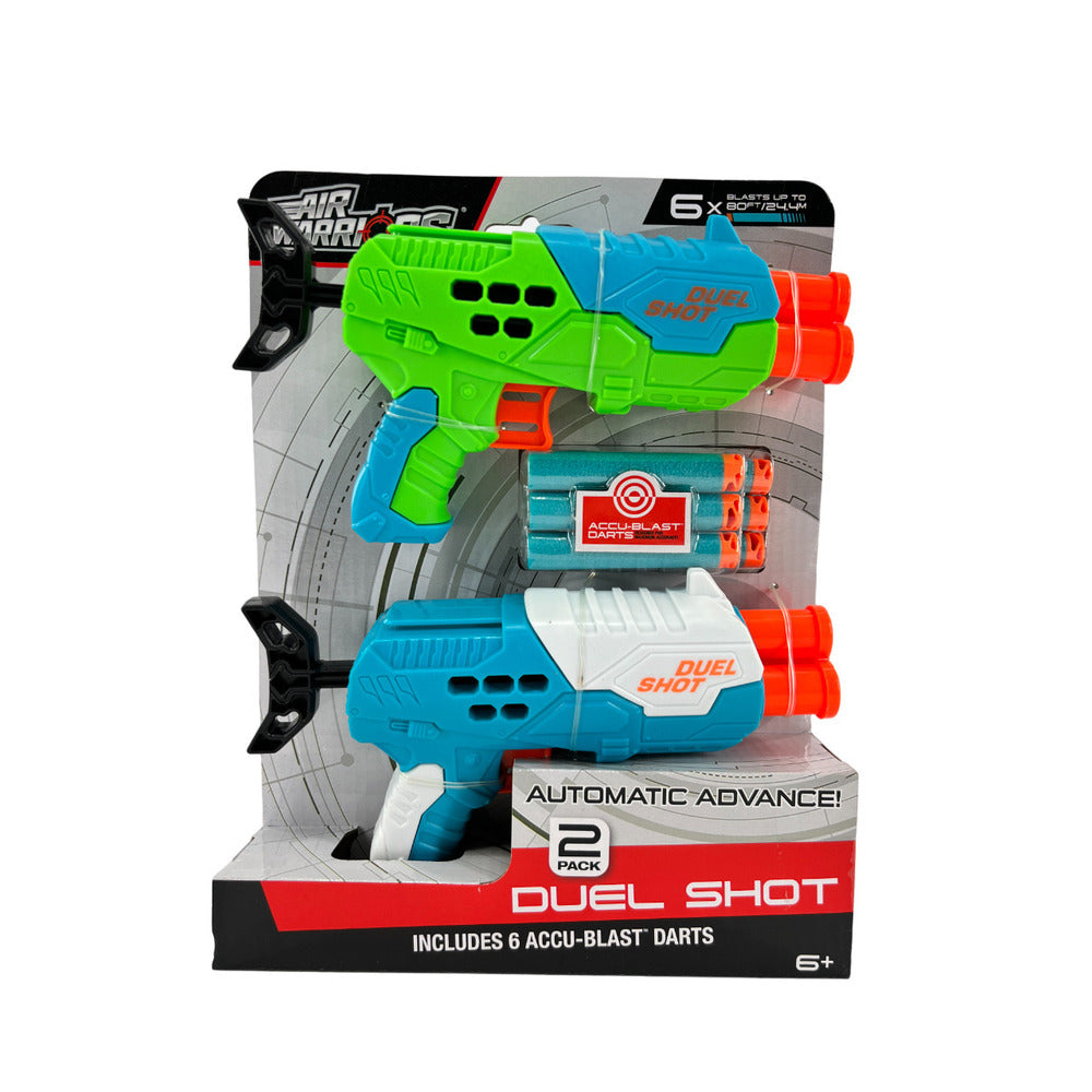 Buzz Bee Toys - Air Warriors Duel Shot Dark Blasters Gun - 6 Darts - Green And Blue