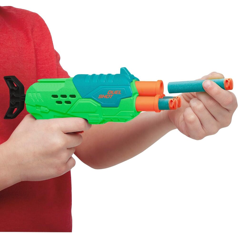 Buzz Bee Toys - Air Warriors Duel Shot Dark Blasters Gun - 6 Darts - Green And Blue