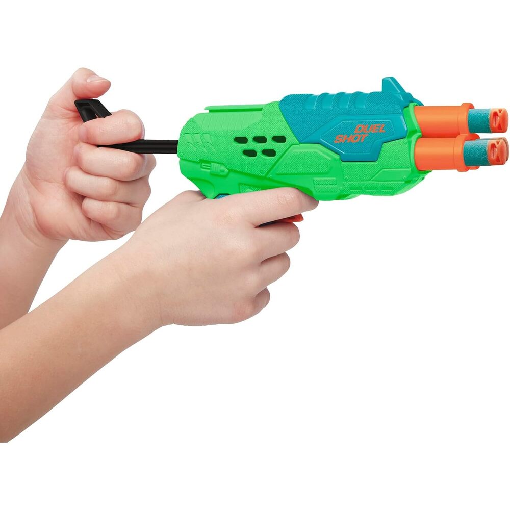 Buzz Bee Toys - Air Warriors Duel Shot Dark Blasters Gun - 6 Darts - Green And Blue