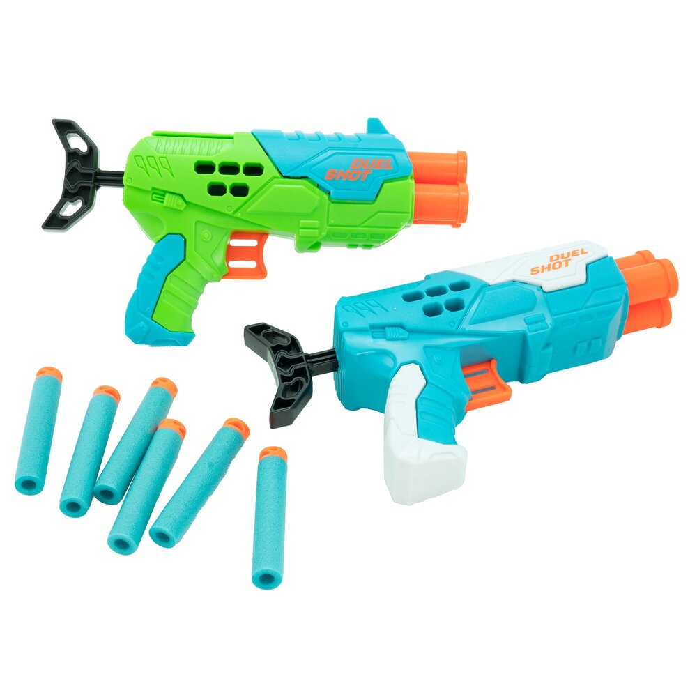Buzz Bee Toys - Air Warriors Duel Shot Dark Blasters Gun - 6 Darts - Green And Blue