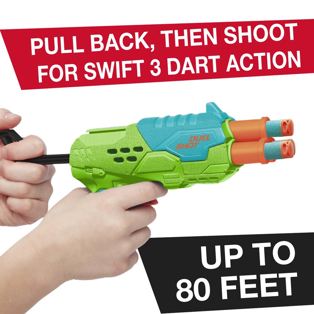 Buzz Bee Toys - Air Warriors Duel Shot Dark Blasters Gun - 6 Darts - Green And Blue