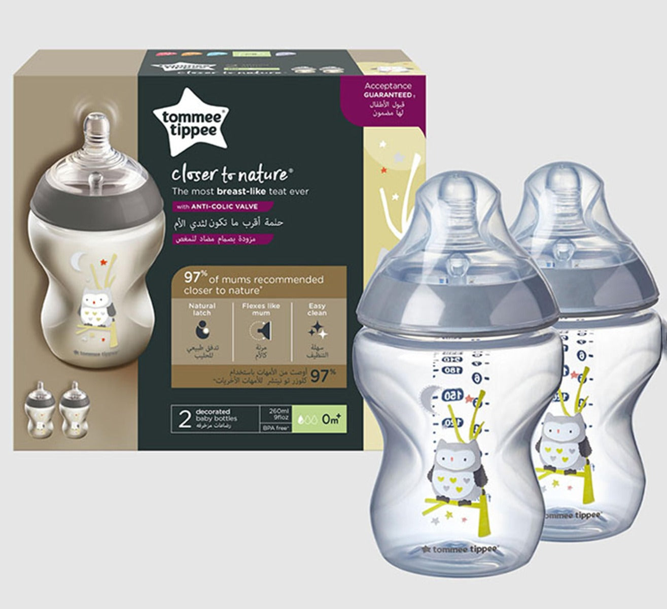 Tommee Tippee - Easi-Vent Decorative Feeding Botommee Tippeele Bpa Free 2X340Ml - Grey
