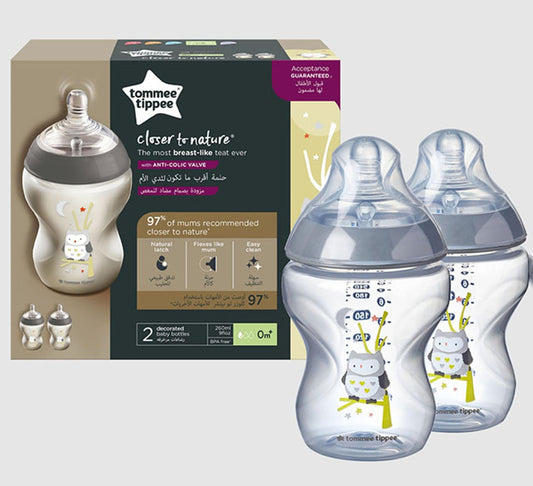 Tommee Tippee - Easi-Vent Decorative Feeding Botommee Tippeele Bpa Free 2X340Ml - Grey