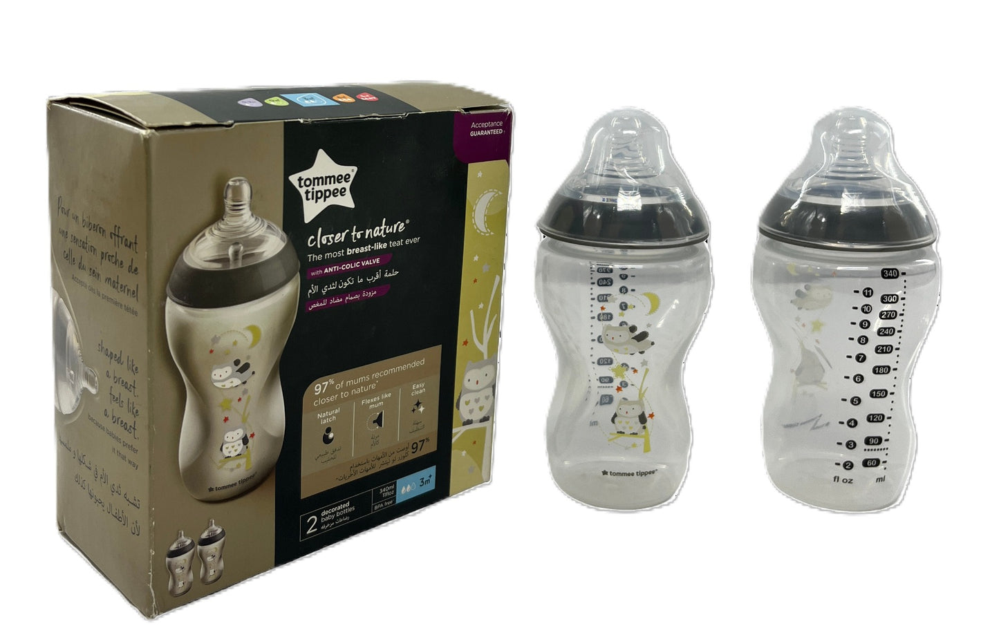 Tommee Tippee - Easi-Vent Decorative Feeding Botommee Tippeele Bpa Free 2X340Ml - Grey