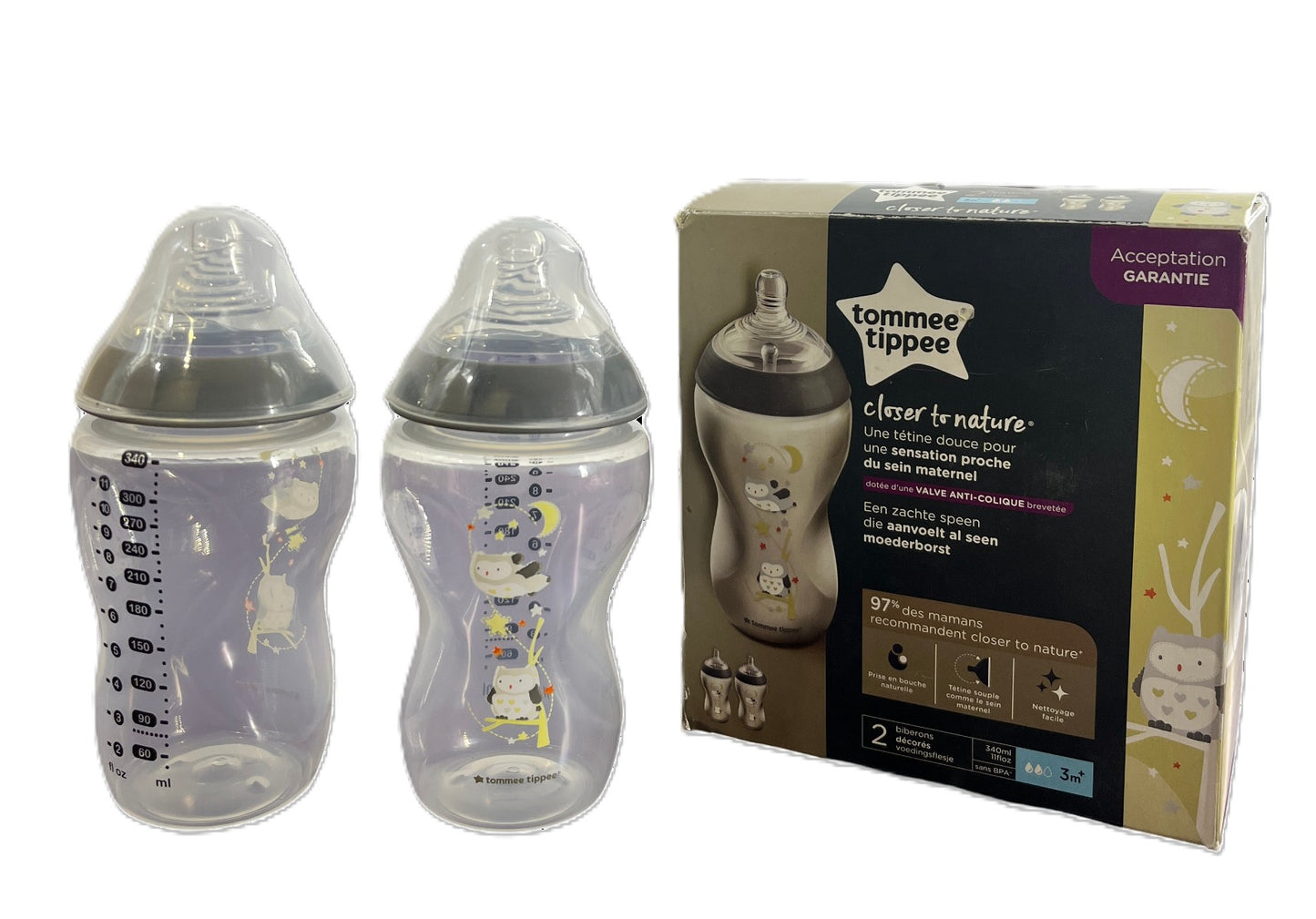 Tommee Tippee - Easi-Vent Decorative Feeding Botommee Tippeele Bpa Free 2X340Ml - Grey