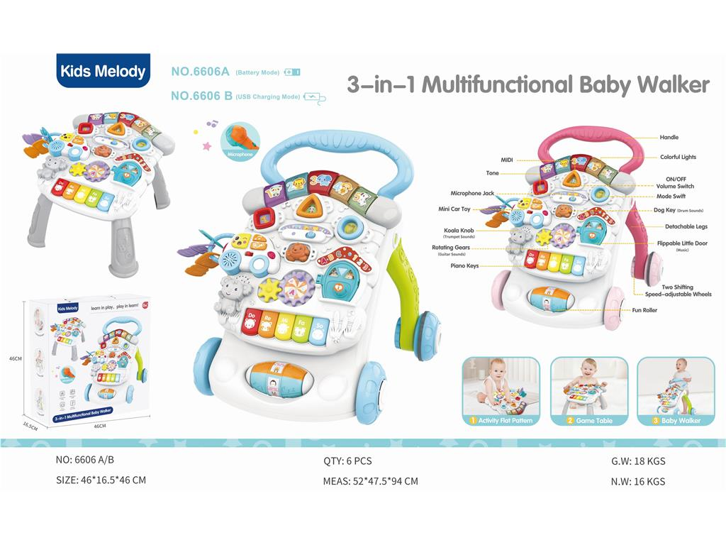 3-in-1 Multifunctional Baby Walker