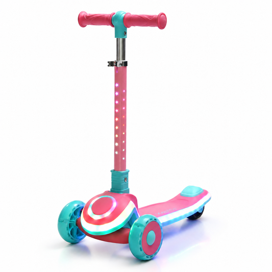 TOBBI KIDS 3 WHEEL ADJUSTABLE HEIGHT KICK SCOOTER WITH LED ACCENTS & LIGHT UP WHEELS - PINK