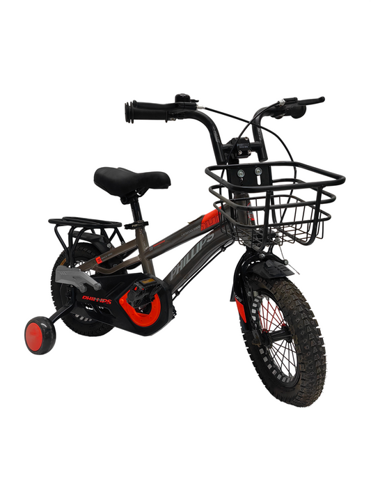 Bicycle 12 Inch With Side Wheel And Basket-Black And Red