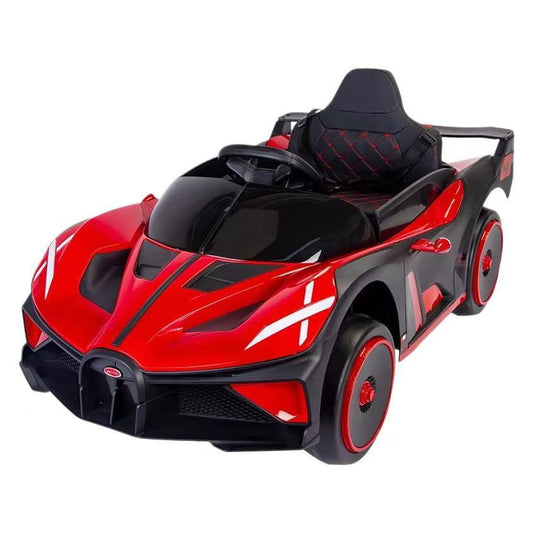 (XGZ802)Bugatti Kids' Electric Ride-On Car 12V battery Leather seat Foam wheel - Red