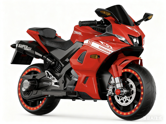 FIRST STEP(R7)Yamaha Kids' Electric Ride-On Sports Bike Toy 12V battery Leather seat Foam wheel - Red