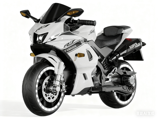 FIRST STEP(R7)Yamaha Kids' Electric Ride-On Sports Bike Toy 12V battery Leather seat Foam wheel - White