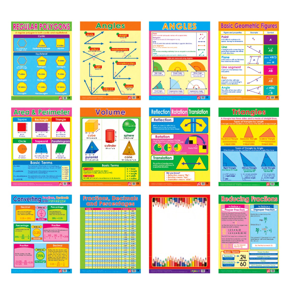 Easy 2 Learn Geometry Fraction 12 Wall Chart Pack