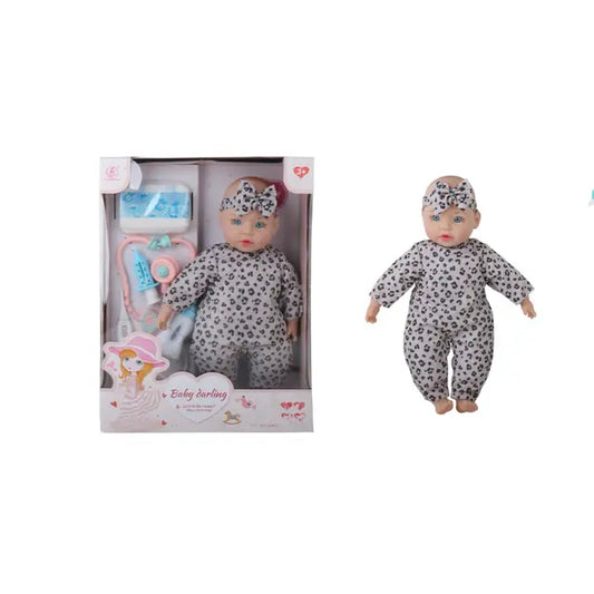 XINLIANFENG 16-INCH BABY DOLL WITH MEDICAL ACCS PLAYSET-Black Dot Dress