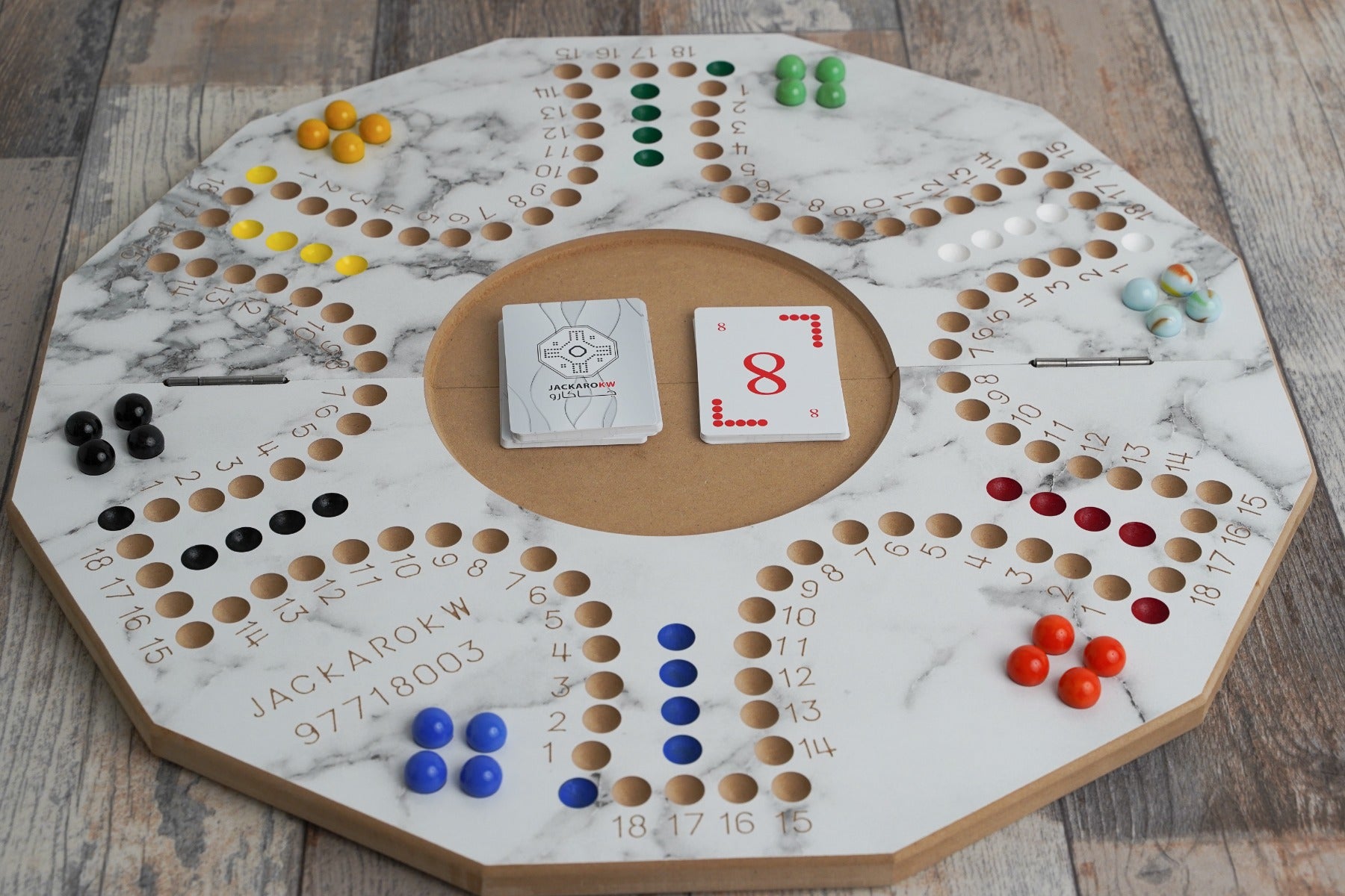 Jackaro Circle Shape Foldable & Numbered Board - 6 Players - Marble