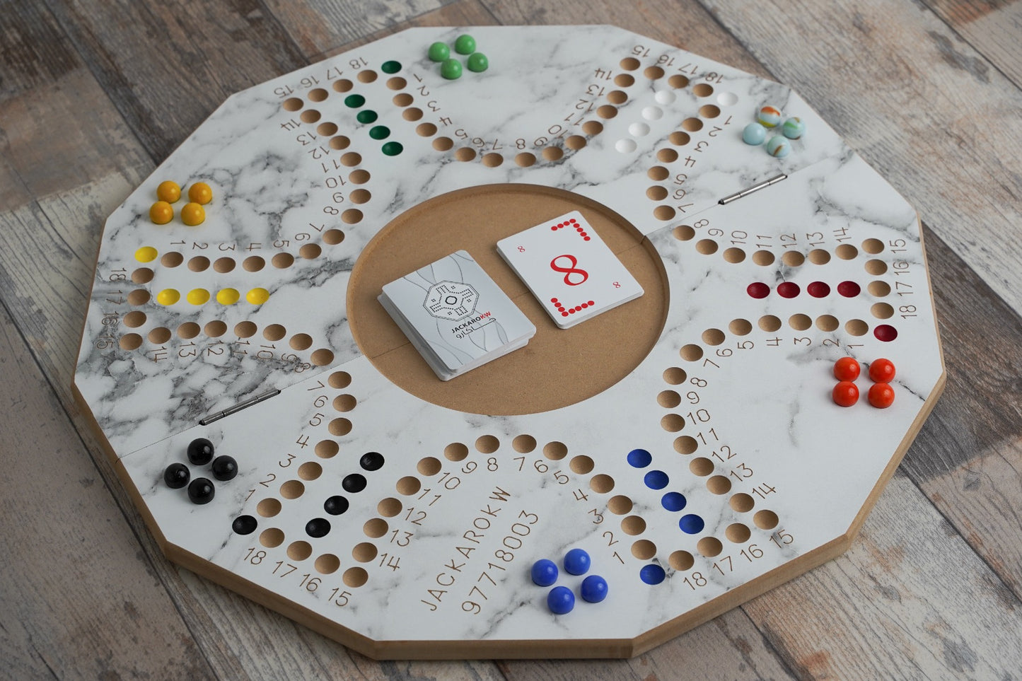 Jackaro Circle Shape Foldable & Numbered Board - 6 Players - Marble