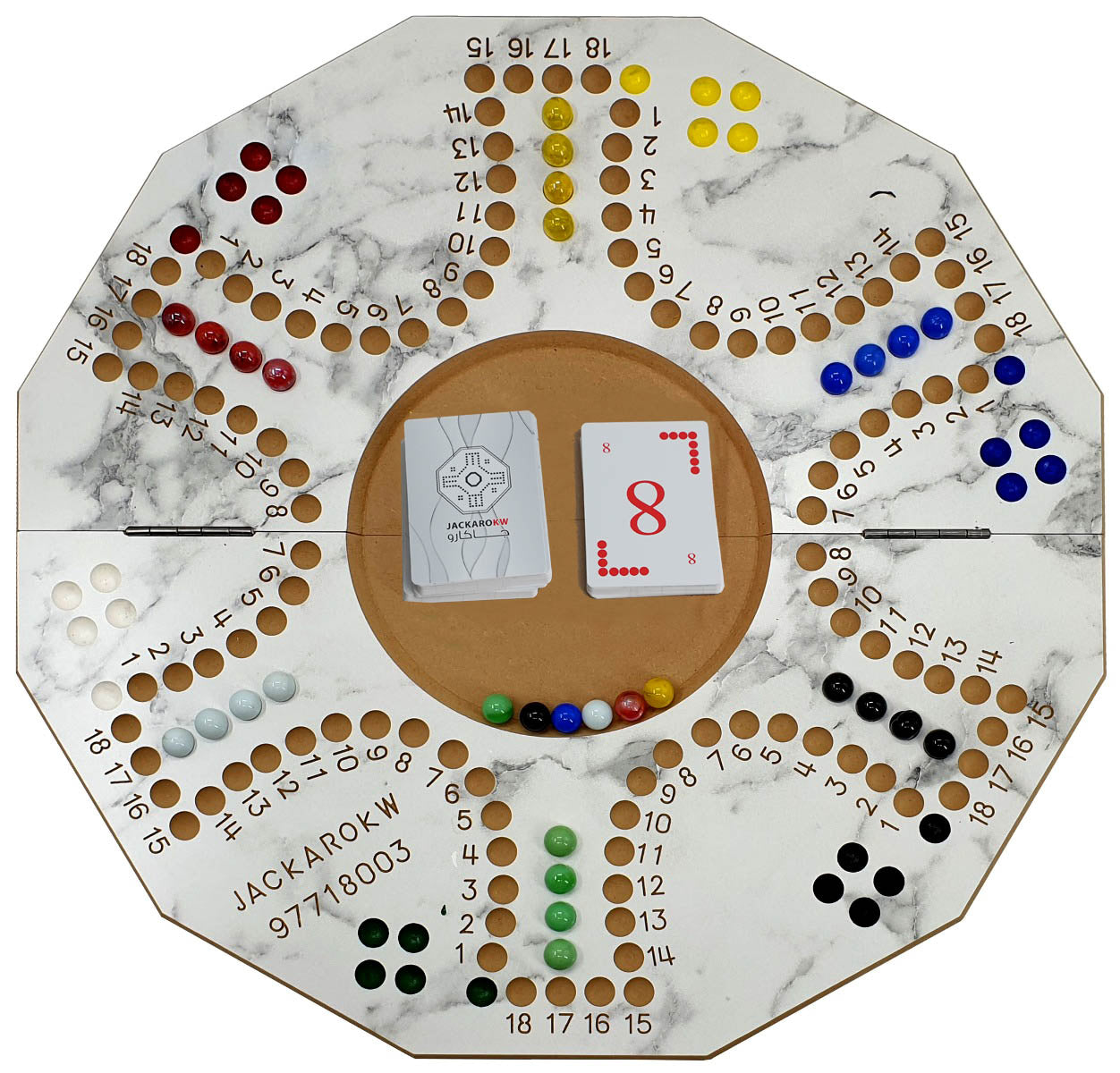 Jackaro Circle Shape Foldable & Numbered Board - 6 Players - Marble