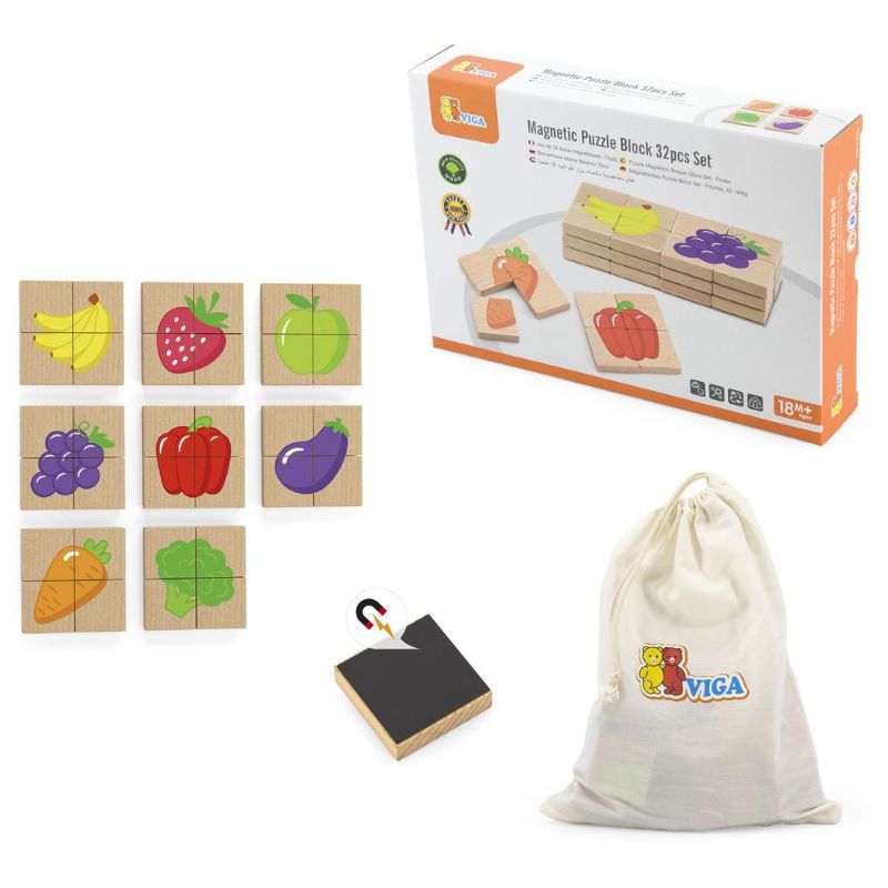 Viga - Magnetic Puzzle Block Fruits - 32 Pieces