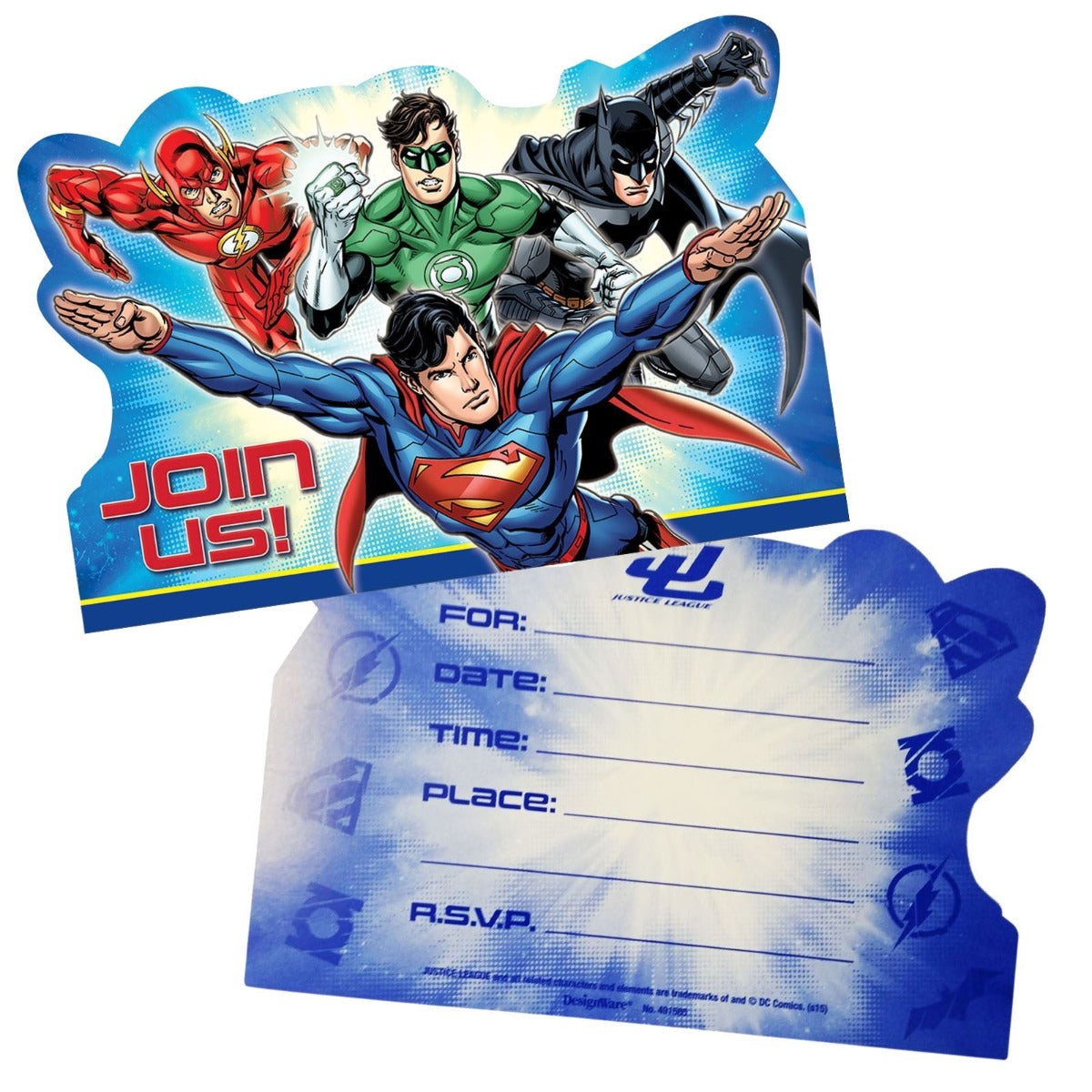 Justice League Postcard Invitations 8Pcs