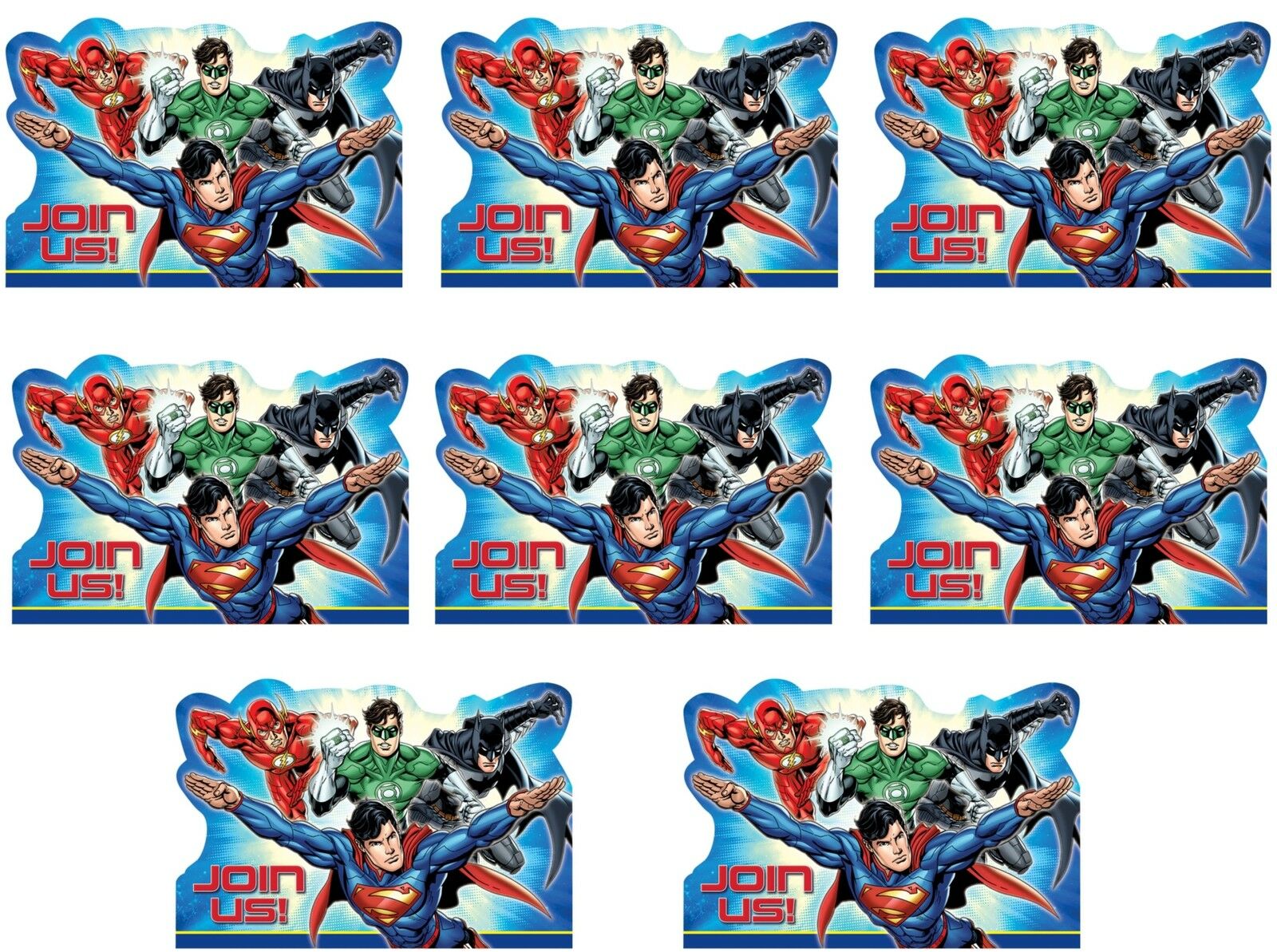Justice League Postcard Invitations 8Pcs