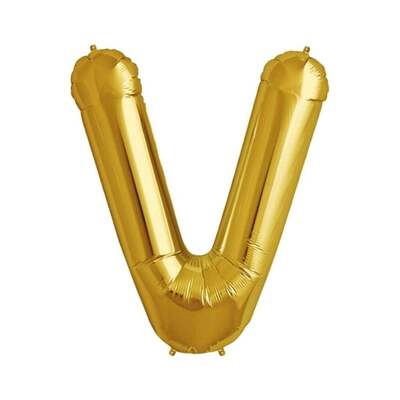 Helium Balloon - Gold - Letter V