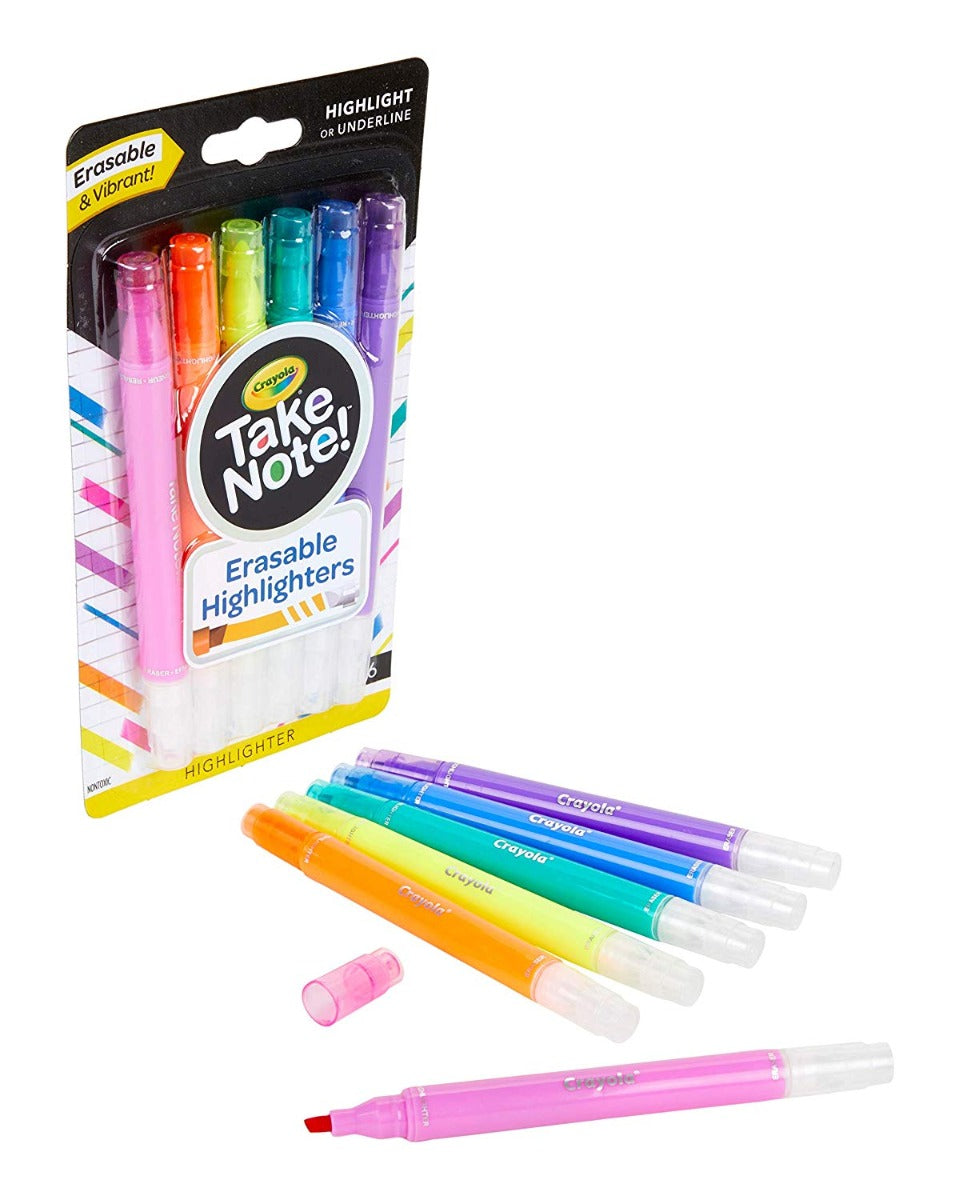 Crayola -Take Note Erasable Highlighters - 6 Ct