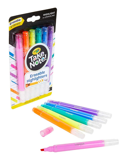 Crayola -Take Note Erasable Highlighters - 6 Ct