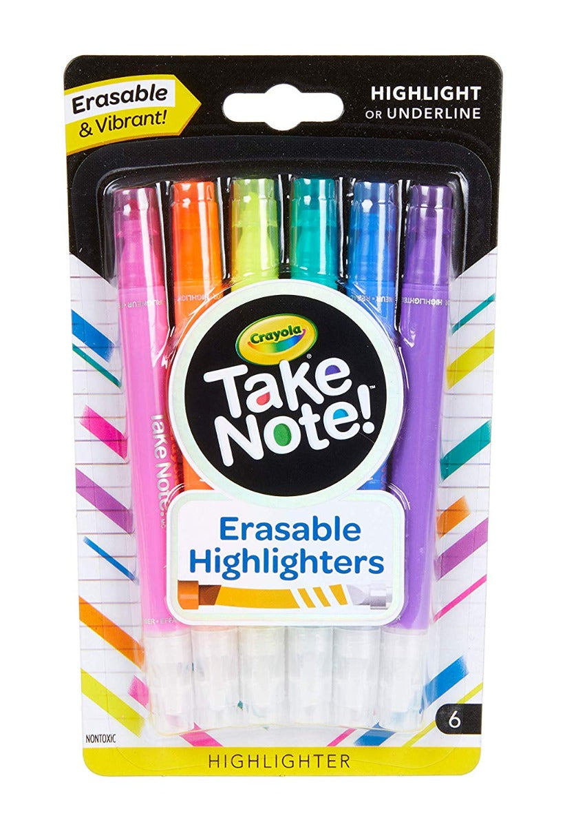 Crayola -Take Note Erasable Highlighters - 6 Ct