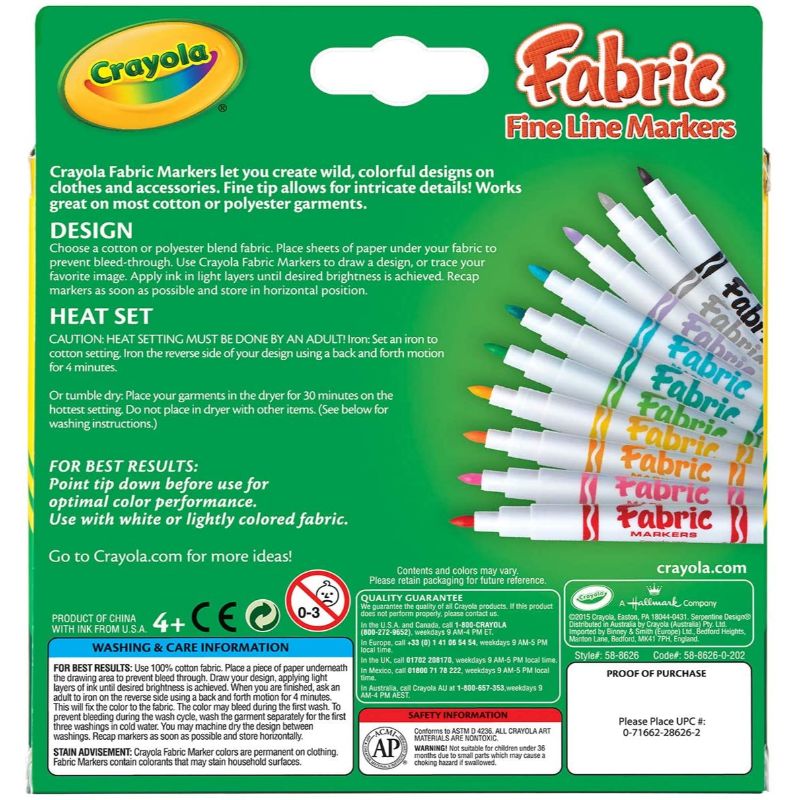 Crayola - 10 Ct. Fine Line Fabric Markers
